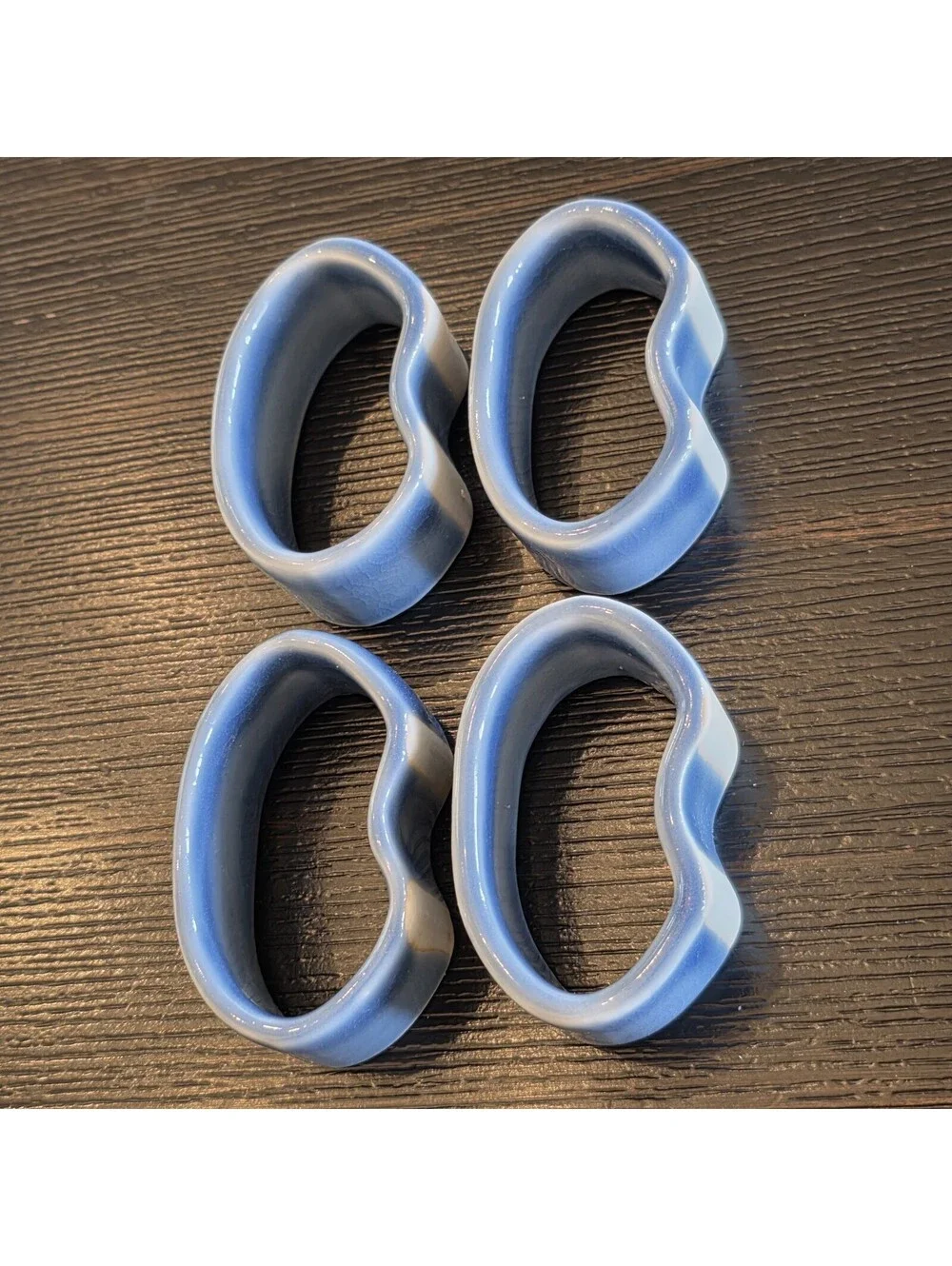 Set Of 4 Ceramic Floral Napkin Rings Light Blue Botanical Table Decor EUC